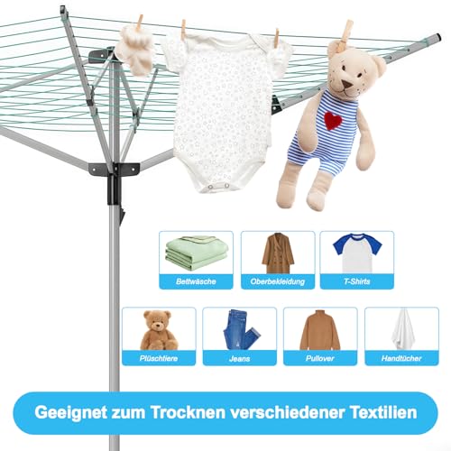 Aoufottes Regenschirm Wäschespinne Faltbar Turm Einziehbar Wäschespinne Draußen wäschespinne für Balkon Camping Standtrockner, (4-armig, 40 m)