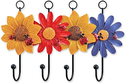 Notakia Creative Daisy Resin Wall Hooks Wall Mounted Art Flower Iron Hook Hand-Painted Hanging Coat / Hat /Key/ Towel Hooks Home Decoration(Set of 4)