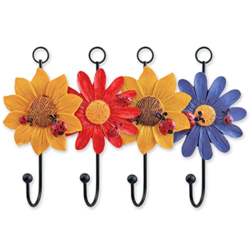 Notakia Creative Daisy Resin Wall Hooks Wall Mounted Art Flower Iron Hook Hand-Painted Hanging Coat / Hat /Key/ Towel Hooks Home Decoration(Set Of 4) #TOP17