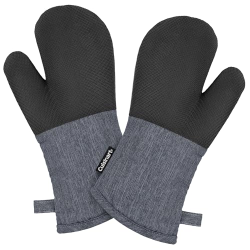 Cuisinart Kitchen Oven Mitts – Heat-Resistant Kitchen Mitts for Oven with Non-Slip Neoprene Palm, Long Cuff, and Cotton Filling – Durable Oven Gloves for Cooking, Baking, & Grilling (Chambray)