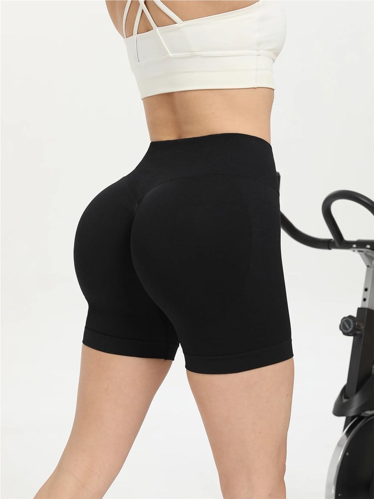Short Sport Femme Short d'entraînement 4 pièces for Femme, Taille Haute, sans Coutures, Effet froissé, for Le Yoga et la Gym(S)