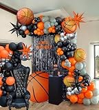 FROUFING Basketball Balloon Garland Arch Kit, 136pcs Orange Gray Black White and Silver with Foil Star Balloons for 1st Birthday Party Baby Shower Sports Theme Supplies Decorations