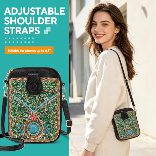Image of Women's Small Crossbody Cell Phone Bag, Boho Colorful Beaded Purse Wallet with Handmade Cute Patterns