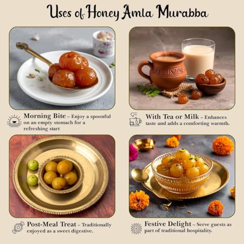 Image of Arivasa Organics Amla Murabba with Honey (500g) Natural & Fresh Indian Gooseberry Marmalade | Healthy & Sweet Snack for Digestion, Immunity & Overall Well-Being (No Artificial Preservatives or Flavors)