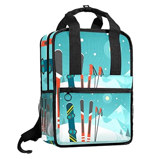 suojapuku Mochila Casual para Hombres y Mujeres Mochila Básica Clásica,Esquiar montañas nevadas,Mochila universitaria Mochila pequeña