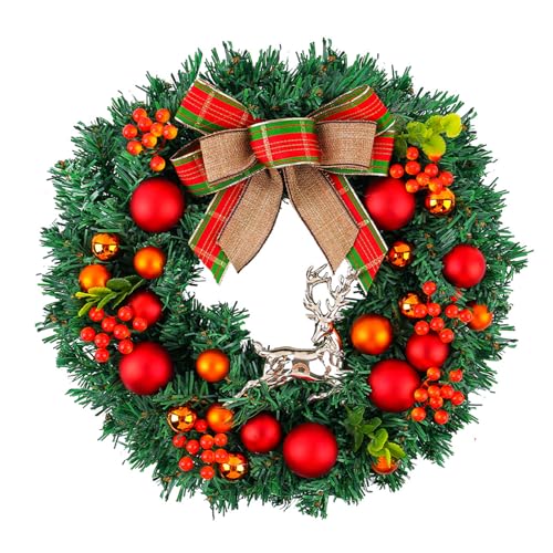 LAIOUSN Couronne de Noël invitante avec nœud luxueux et mur pour décoration d'intérieur ou d'extérieur
