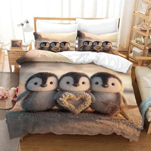 Housse de couette pingouin 3D en microfibre inaltérable durable et ultra douce - 3