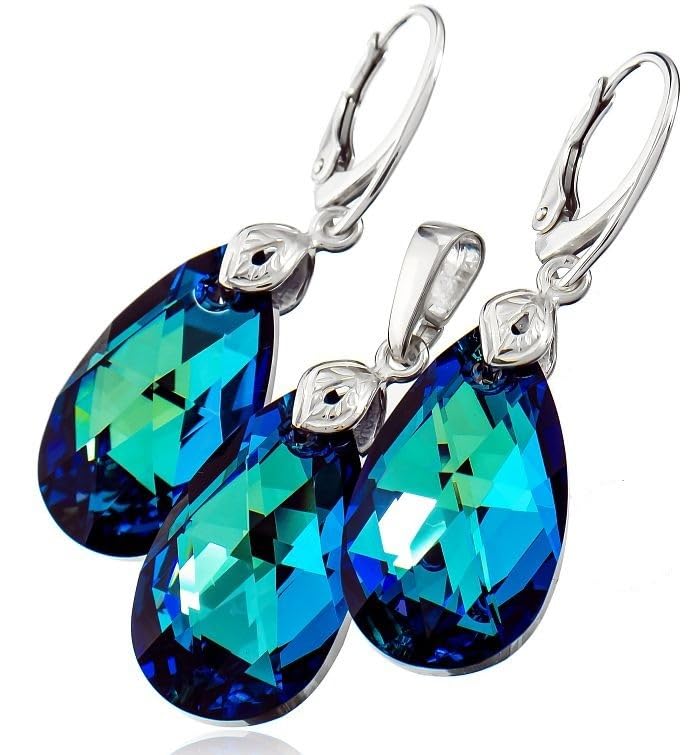 Boucles d'oreilles cristaux originaux pendentif bleu un cadeau précieux en argent 925