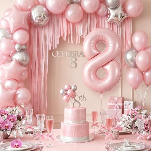 Image of Number Balloons Pink Party Balloon - Giant Number 8 Balloon, 40 Inch Large Balloon, Birthday Decorations for Women, Birthday Balloon for Anniversary Baby Shower Princess Party Decorations
