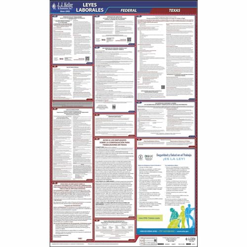 2026 Texas and Federal Labor Law Poster with Workers' Comp (Spanish, TX State) - OSHA Compliant All-in-One Laminated Poster, J. J. Keller & Associates, Inc.