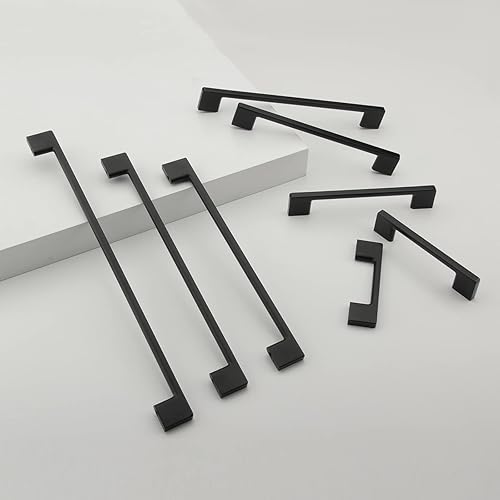 Miniatura 6 de TUNNY Paquete de 10 manijas clásicas de gabinete de 5 pulgadas5.039 in de distancia entre tornillos, manijas negras mate para muebles para armarios