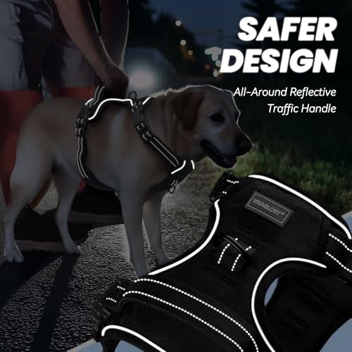VIVAGLORY Easefit Hundegeschirr, Zugstopp Hundegeschirr Geschirr Hund Mit Griff, Anti Zieh Geschirr Für Hunde Training & Spazieren, Gepolstert & No-Pull Ausbruchsicher für Hunde, M, Schwarz