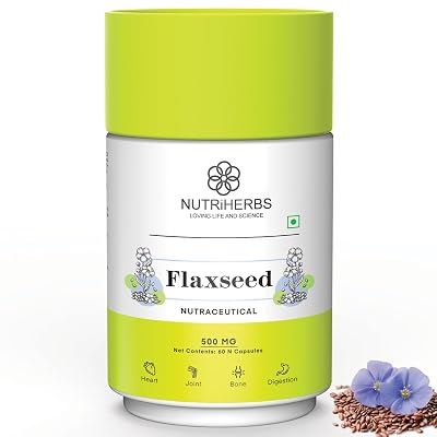 NUTRiHERBS Flaxseed Extract 500mg Capsules | Supports Healthy Weight Management, Omega 3-6-9, Fiber-Rich | Promotes Dige