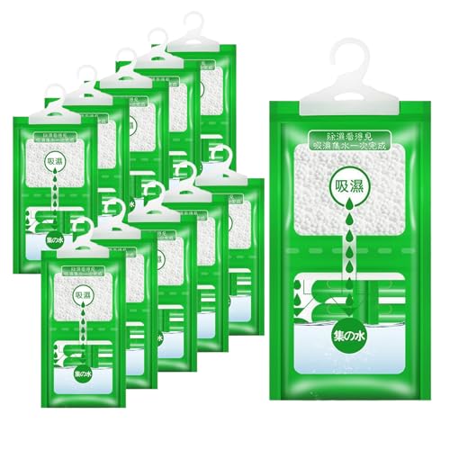 Armario Absorbe la humedad 10 Pack Hanging,Bolsa deshumidificador para colgar 50 g,Absorbedor de humedad, adecuado para problemas de humedad y moho en dormitorios y baños verde