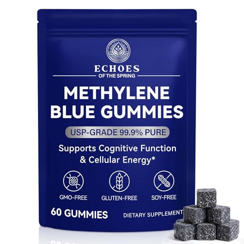 Methylene Blue Gummies 60 Count 5mg Per Gummy 99.9% Pure Methylene Blue Supplement Supports Cognitive Function Mental Focus & Cellular Energy Antioxidant Support Vegan Non-GMO Daily Supplement