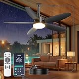 Phylluz Outdoor Ceiling Fan with Lights, 42 Inch Plug in Gazebo Fans with Remote APP Control, Quiet DC Motor, Dimmable 3CCT, Waterproof Hanging Fans for Patios, Porch, Black