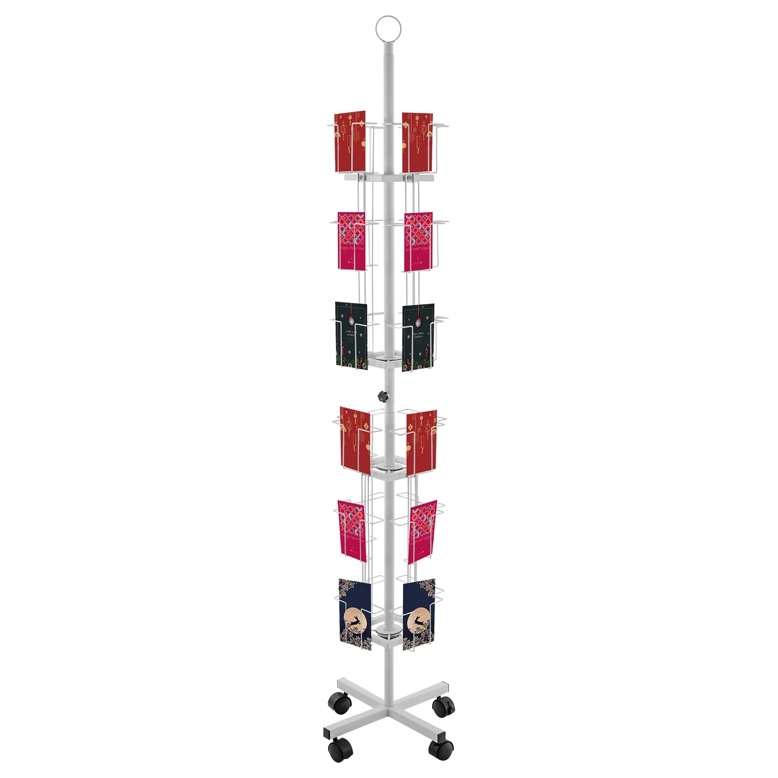 Ginelm Greeting Card Rack Display Stand, 6 Tier Rotating Cards Holder Display Retail with Locking Wheels, 24 Pocket Metal Postcard Holder for Postcards, Brochures
