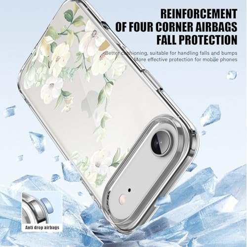 Image of Elzzi Compatible with iPhone 17 Air Case, Clear Transparent Floral Back Cover, Shockproof PC+TPU Protective Case, Wireless Charging Support, Green