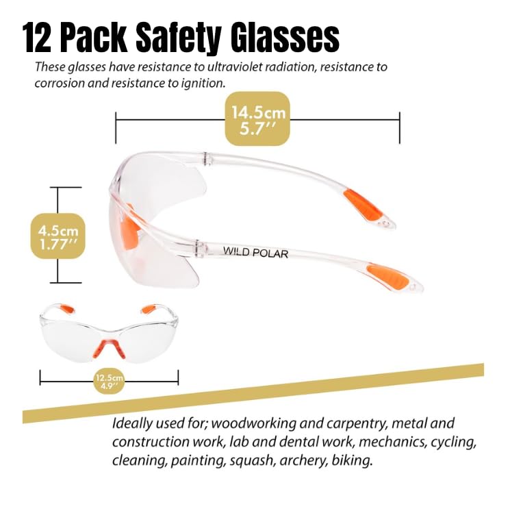Wild Polar Safety Glasses, Clear Lenses, Anti-Fog Eye Protection Goggles with Orange Nose and Ear Grips, 12, 24 & 48 packs - Image 2