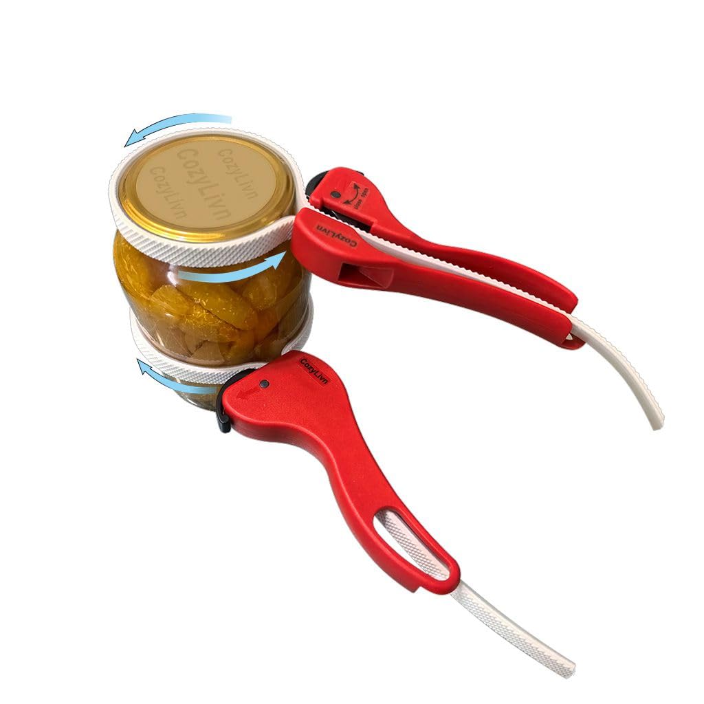 Arthritis-Friendly Jar & Bottle Opener for Tight Lids – Adjustable Silicone Belt Wrench Opens All Screw-Top Jars and Bottles, Self-Locking Grip for