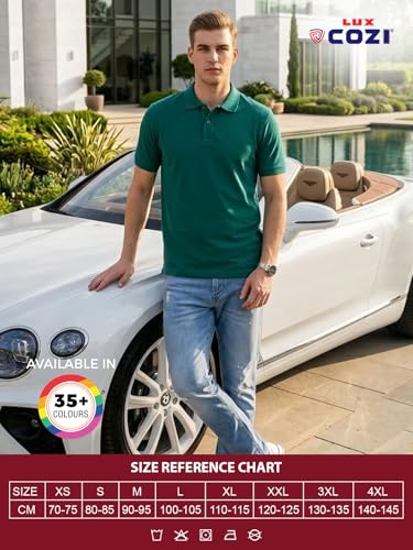Image of Lux Cozi Men's Cotton Solid Polo Tshirt | Collar Tshirts | Half Sleeves | Stylish & Premium All Day Wear | Pack of 1