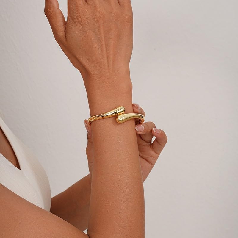 5pcs Gold Bangle Cuff Bracelets Oval Hoop Earrings for Women Teardrop Hoop Earrings Bracelets Set for Women Jewelry Gift - Image 2