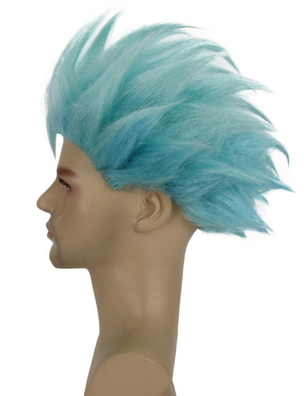 Adult Men's 10" Short Length Spiked Halloween Cosplay Anime Ban Costume Wig,Color Light Blue, Synthetic Soft Fiber Hair.