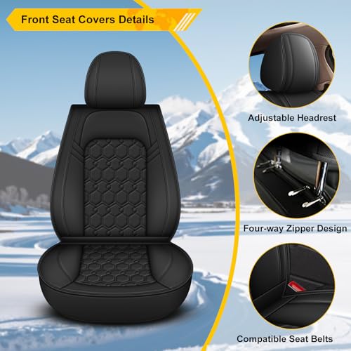 Image of Front Seat Covers for Mazda 6 2010-2021 Faux Leather | Waterproof Breathable Scratch Resistant 360 Wrap Airbag Compatible Easy Clean (2 Seats,Black)