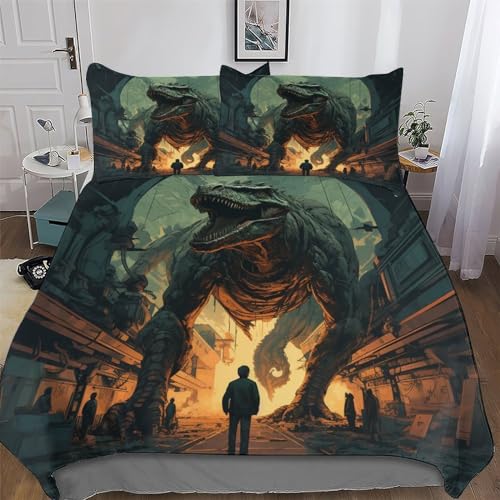 Housse de couette dinosaure 3D anti-plis en microfibre douce avec zip