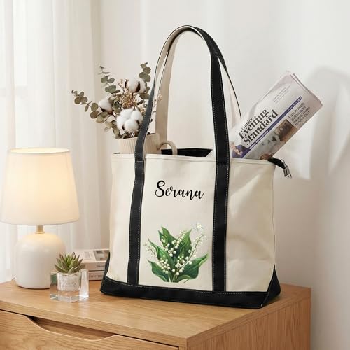 Bolso tote personalizado de lona para mujer: con nombre y flor de nacimiento, ideal para boda, despedida de soltera, regalo para mamá o abuela miniatura 3