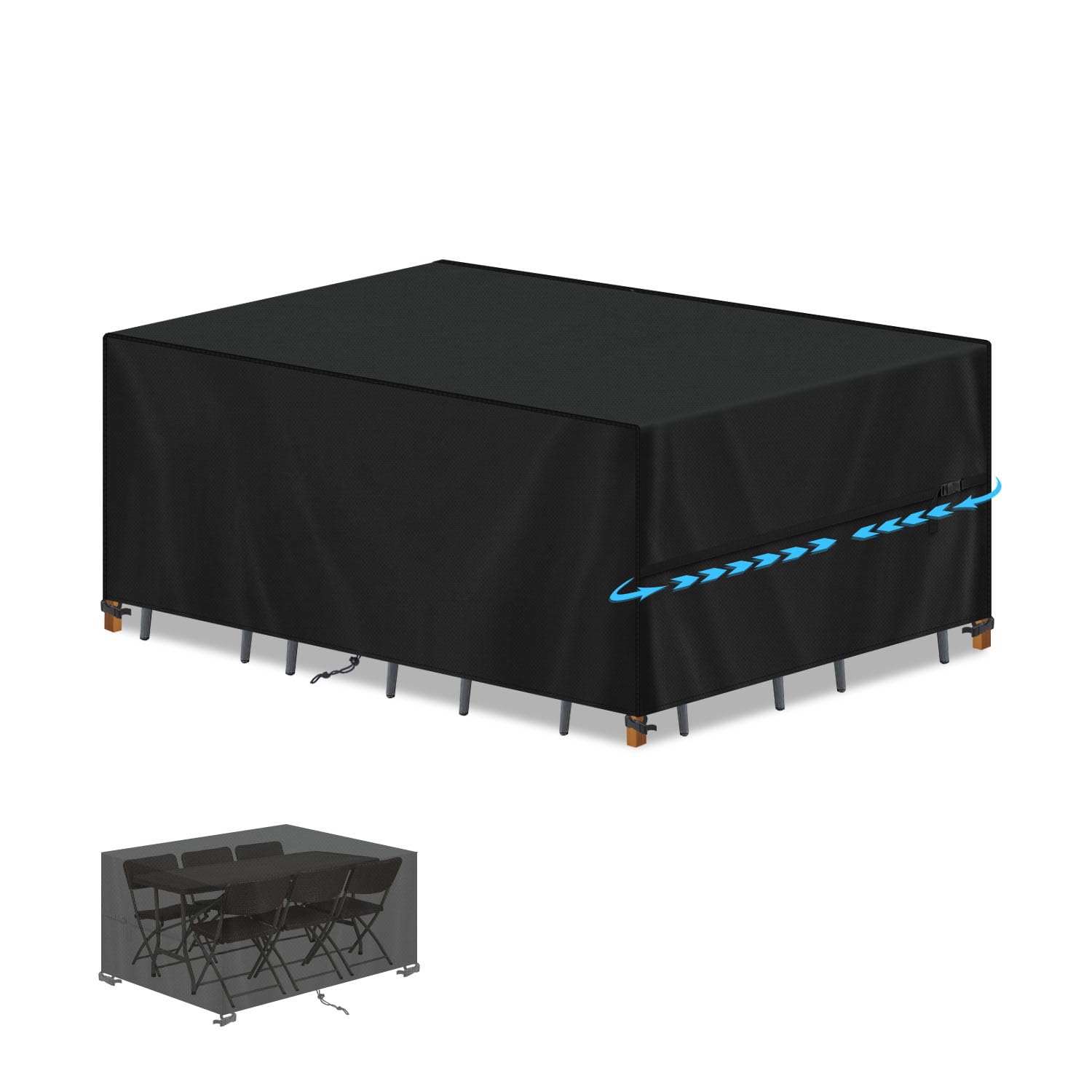 SIMPHAUS Fundas Impermeables para Muebles de Jardin Funda Mesa Terraza Lona Cubre Muebles Jardin Cobertor Mesa y Sillas Exterior Resistente al Viento Anti-UV Tela Oxford 420D 160x90x75cm