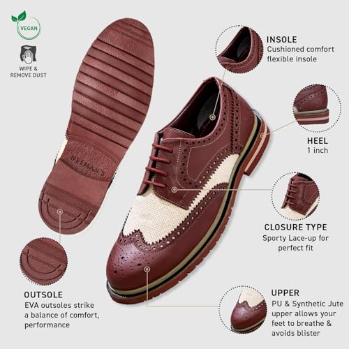Image of Neeman's Jute Dress Oxfords for Men | Eco-Friendly Brogue Detailing with Cushioned Sole & Modern Heel | Classic Formal Shoes