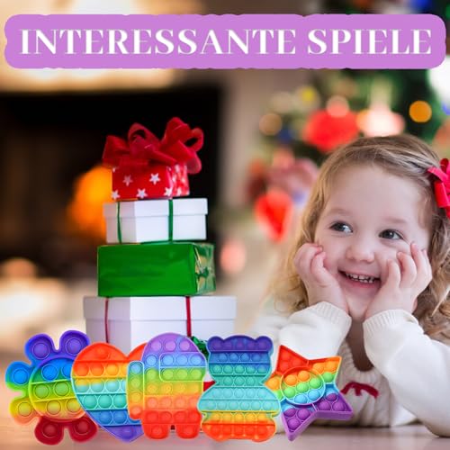 Pop It Spielzeug Set, 5 Stück Anti Stress Spielzeug für Kinder und Erwachsene, Pop It, Plopper mit 5 Formen (Herz, Stern, Bär, Astronaut, Sonnenblume), Ideal für Reisen und Schule