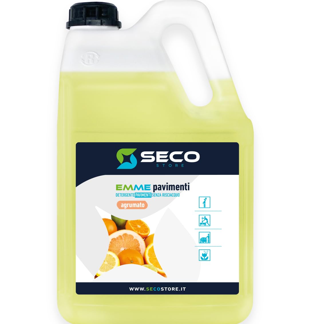 SECOSTORE - EMME PAVIMENTI AGRUMI - Detergente per pavimenti profumato - senza risciacquo - 4 taniche da 5 litri