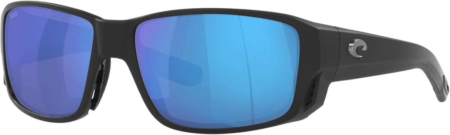 Costa Man Sunglasses Matte Black Frame, Blue Mirror Lenses, 60MM