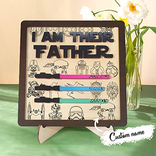 Personalized I Am Their Father Sign Fathers Day Dad Gifts Custom 1-7 Colors Names Light Sabers Wooden Sign Engraved Family Kids Names Desk Decor Plaque Gifts For Dad Papa Daddy Father Movie Fan #TOP3
