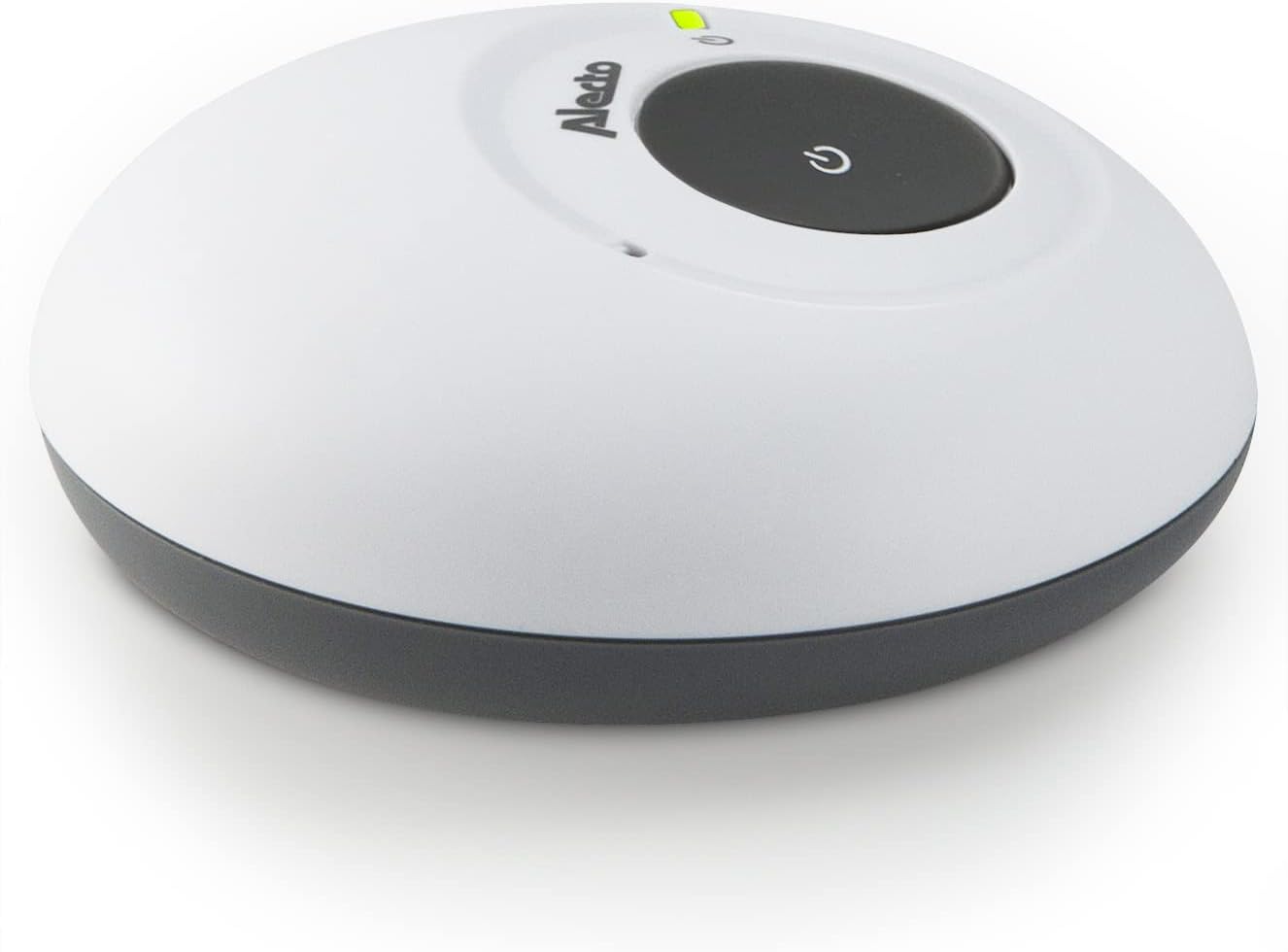 A hand pressing the power button on the Alecto DBX-115 parent unit.