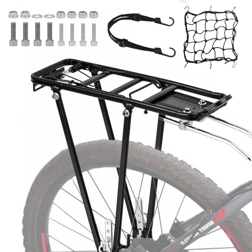 WJMY Fahrrad Gepäckträger Hinten, Einstellbar Gepäckträger Mountainbike fur 24-28 Zoll, Aluminiumlegierung, 35 KG Tragfähigkeit, für MTB, Rennrad, Mit Netz und Seil