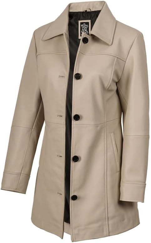 Decrum Leather Coats for Women - Carcoat Style Winter Fashion Womens Long Leather Jackets