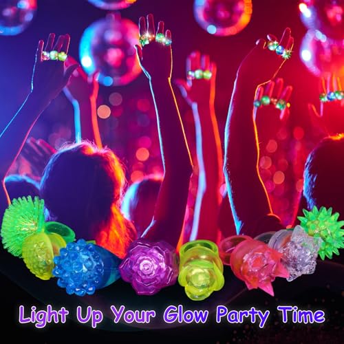 NUDALA 100 Pack Light Up Rings, Glow in The Dark Party Favors, 8 Style Flashing LED Jelly Finger Rings for Concert, Goodie Bag Fillers, Classroom Prizes,Raves, Halloween by NUDALA - Image 6