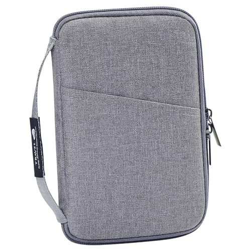 Image of House of Quirk Travel Passport Holder | Unisex Document Organizer Bag for Tickets, Bills, ID Cards, Boarding Pass, Passport - Solid Color, Lightweight & Zip Closure (Grey)