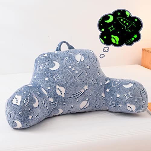 Meeting Story Glow In The Dark Rocket Moon Meteor Space Luminous Reading Pillows Glow In The Dark With Arms Back Pillow For Bed, Bed Rest Pillow For Adults Teens, Kids, (Light-Blue) #TOP18