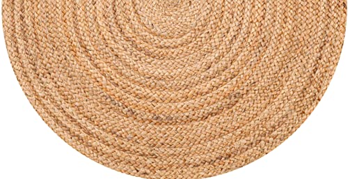 Bedding Craft Hand Woven Farmhouse Jute Area Rug 3 Ft Round Natural Yarn, Rustic Vintage Beige Braided Reversible Rug, Eco Friendly Rugs For Bedroom, Kitchen, Living Room, Farmhouse 100% Jute Rug #TOP1