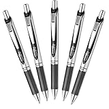 Pentel EnerGel Deluxe RTX Retractable 0.7mm Fine Line Metal Tip Liquid Gel Pen , Black Ink,    1 Set, 5 pens per set