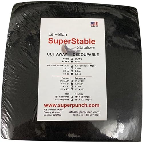Superpunch Cutaway 3.0 Oz Stabilizer, Superstable Black Thick Cut Away For Embroidery – 7.5 Inch X 8 Inch, 500 Precut Sheets Superstable Machine Stabilizers Backing, Made In Usa (Black) #TOP12
