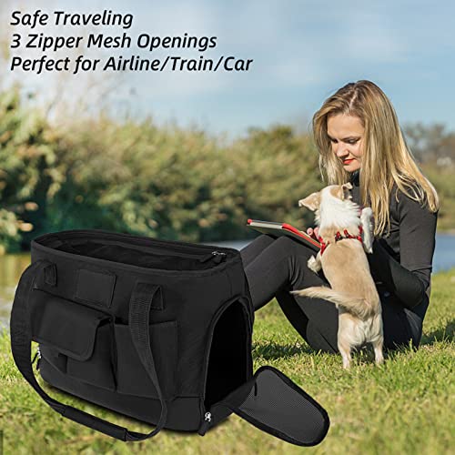 Herrite Pet Carrier For Cats Dog Carrier For Small Dogs, Ventilated Waterproof Pet Purse, Premium Pu Leather Portable Dog Tote Bag For Small Pets With Soft Pad, 3 Zipper Mesh Openings, Black #TOP4