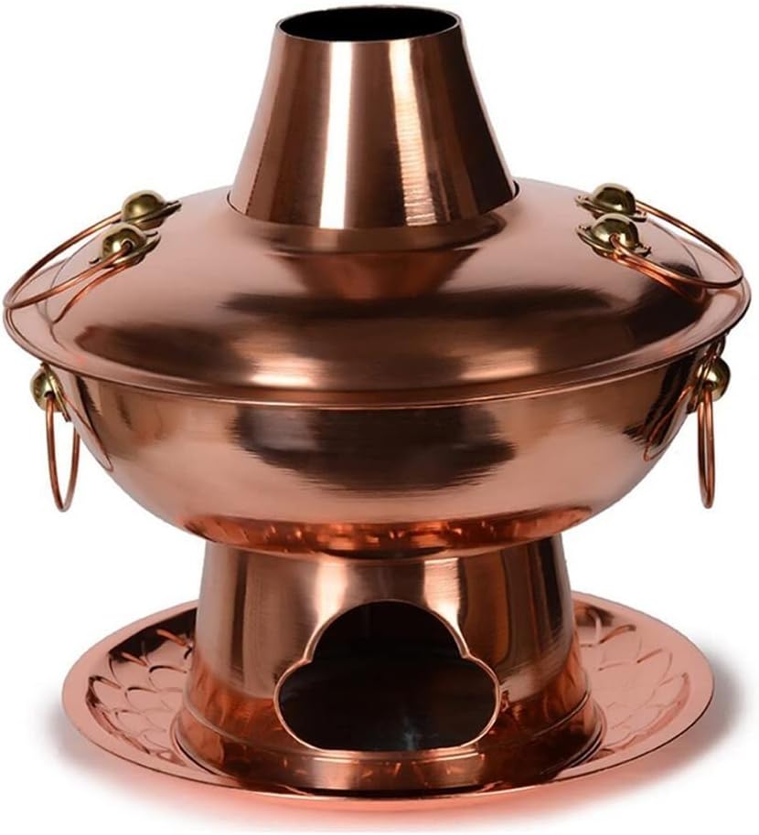 Fondue Pots Copper Hot Pot Thick Handmade Charcoal Copper Pot Hot Pot Old-Fashioned Household Hot Pot (Brass 32cm)