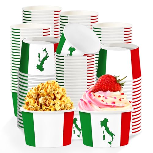 120 Pcs Italian Flag Ice Cream Cups 12 oz Disposable Italy Flag Paper Dessert Snack Soup Bowls Red White and Green Food Yogurt Cup Containers for Pizza BBQ Birthday Picnic Gathering Party Supplies