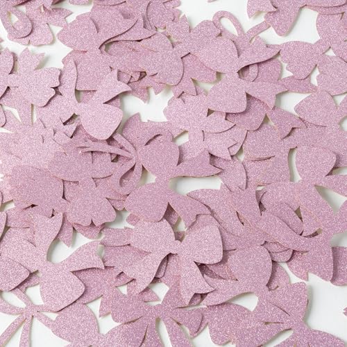 Image of BeYumi Pink Bows Table Confetti - 300Pcs Back to School Coquette Pink Bows Table Decorations Glitter Girl Bow Theme Paper Confetti Decor Birthday Bridal Baby Shower Wedding Bachelorette Party Supplies