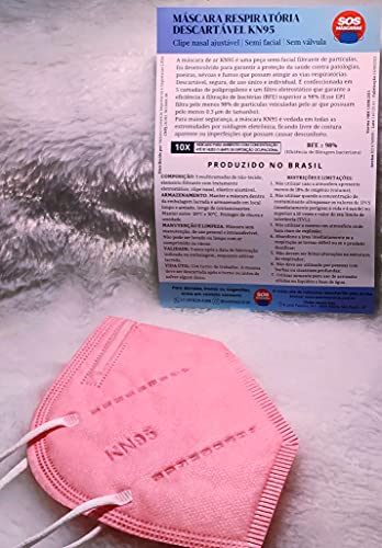 Máscaras KN95 Rosa Adultas com ANVISA Fabricada no BRASIL - Embaladas de 1 em 1 - Kit de 1, 5, 10, 1